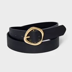 Women's Round Sculptural Buckle Belt - A New Day™ Black XXL: Solid Pattern, Belt Loops