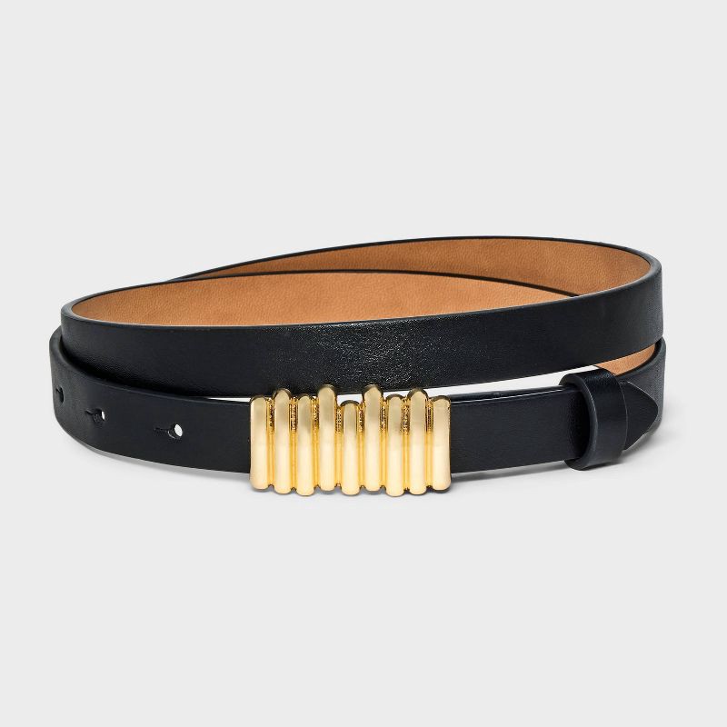 slide 1 of 3, Women's Long Square Peg Buckle Belt - A New Day™ Black XS: Adjustable Skinny Strap, Solid Pattern, 1 ct