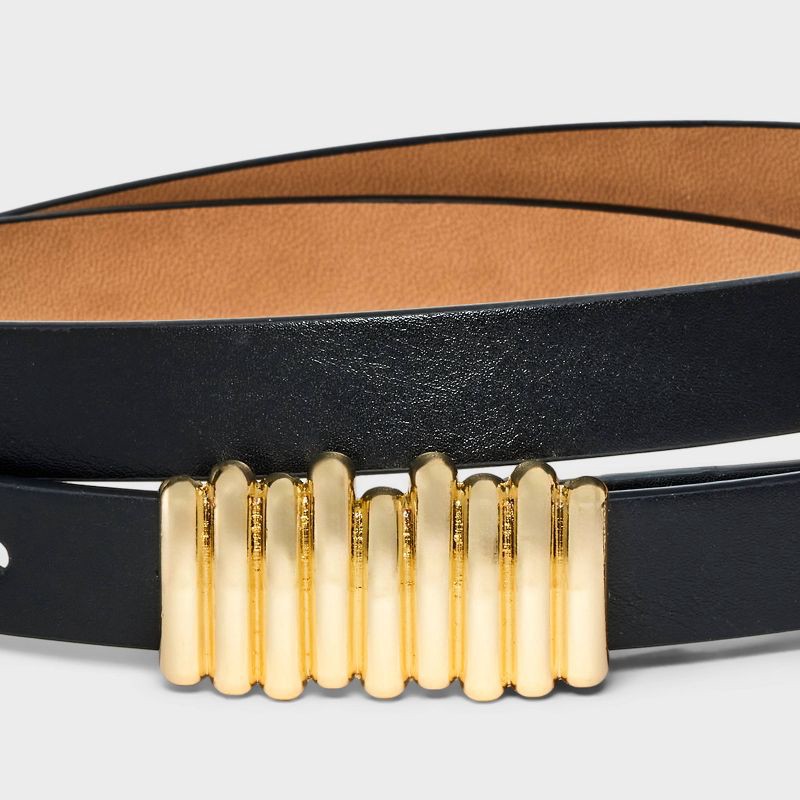 slide 3 of 3, Women's Long Square Peg Buckle Belt - A New Day™ Black S: Adjustable Skinny Strap, Solid Pattern, 1 ct