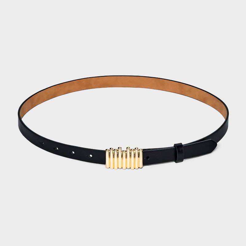 slide 2 of 3, Women's Long Square Peg Buckle Belt - A New Day™ Black XL: Adjustable Strap, Skinny Style, Solid Pattern, 48" Length, 1 ct