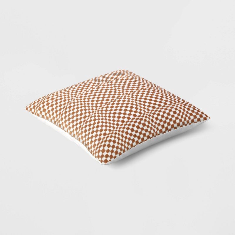 slide 3 of 4, 18"x18" Retro Checker Woven Square Outdoor Throw Pillow Brown - Threshold™, 1 ct