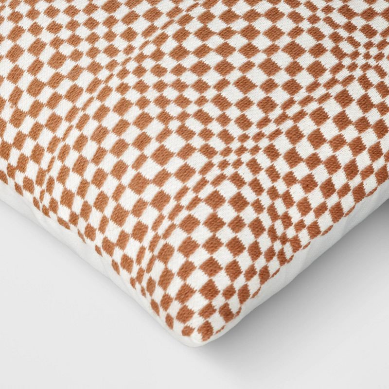 slide 4 of 4, 18"x18" Retro Checker Woven Square Outdoor Throw Pillow Brown - Threshold™, 1 ct