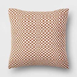 18"x18" Retro Checker Woven Square Outdoor Throw Pillow Brown - Threshold™