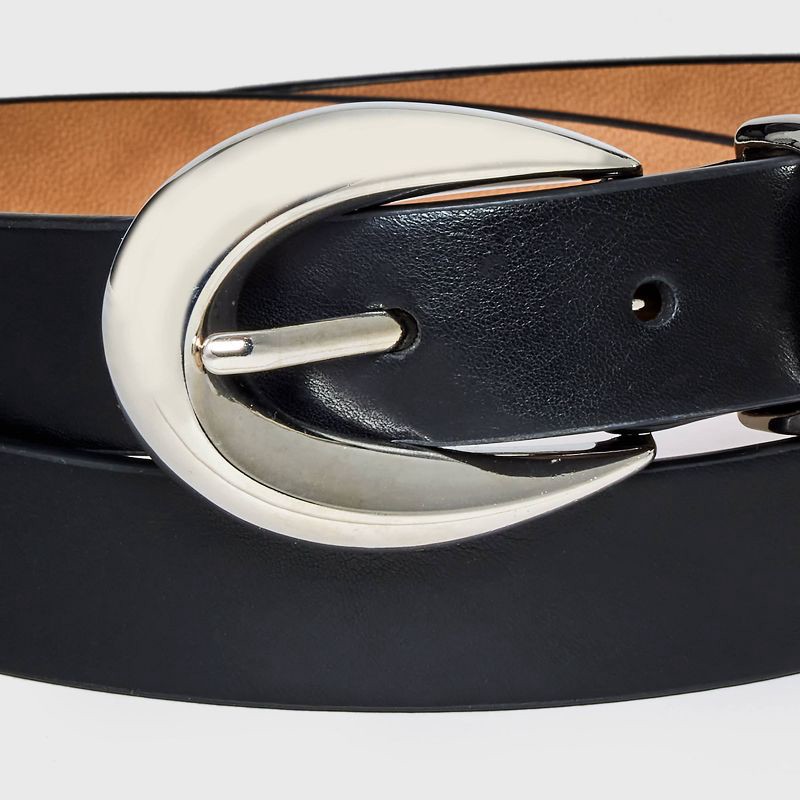 slide 3 of 3, Women's Organic Silver Buckle Belt - A New Day™ Black XXL: Adjustable Strap, Skinny Style, Solid Pattern, 1 ct