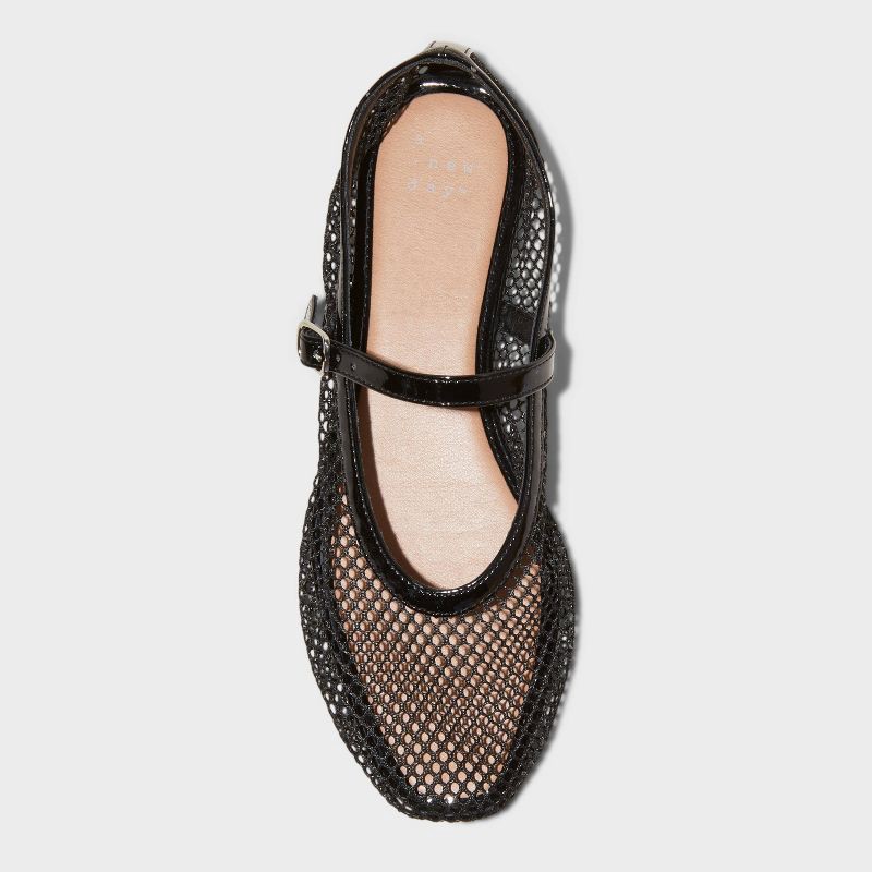 slide 3 of 3, Women's Issa Mesh Mary Jane Ballet Flats with Memory Foam Insole - A New Day™ Jet Black 7.5: Medium Width, Closed Almond Toe, Pull-On Style, 1 ct