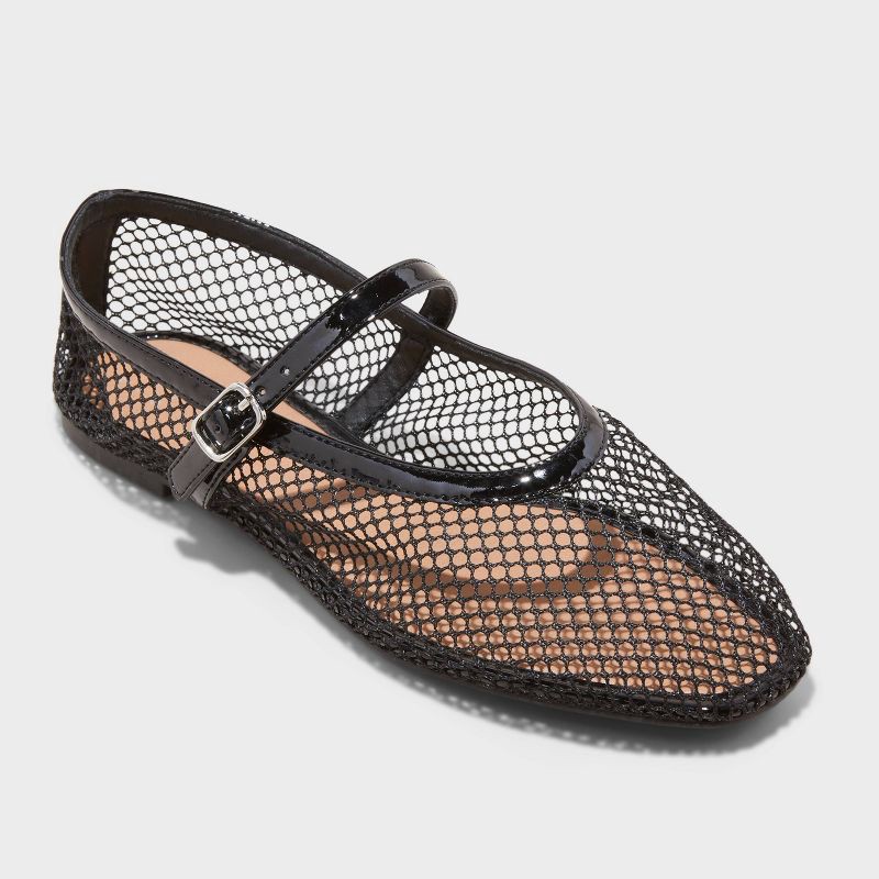 slide 1 of 3, Women's Issa Mesh Mary Jane Ballet Flats with Memory Foam Insole - A New Day™ Jet Black 7.5: Medium Width, Closed Almond Toe, Pull-On Style, 1 ct