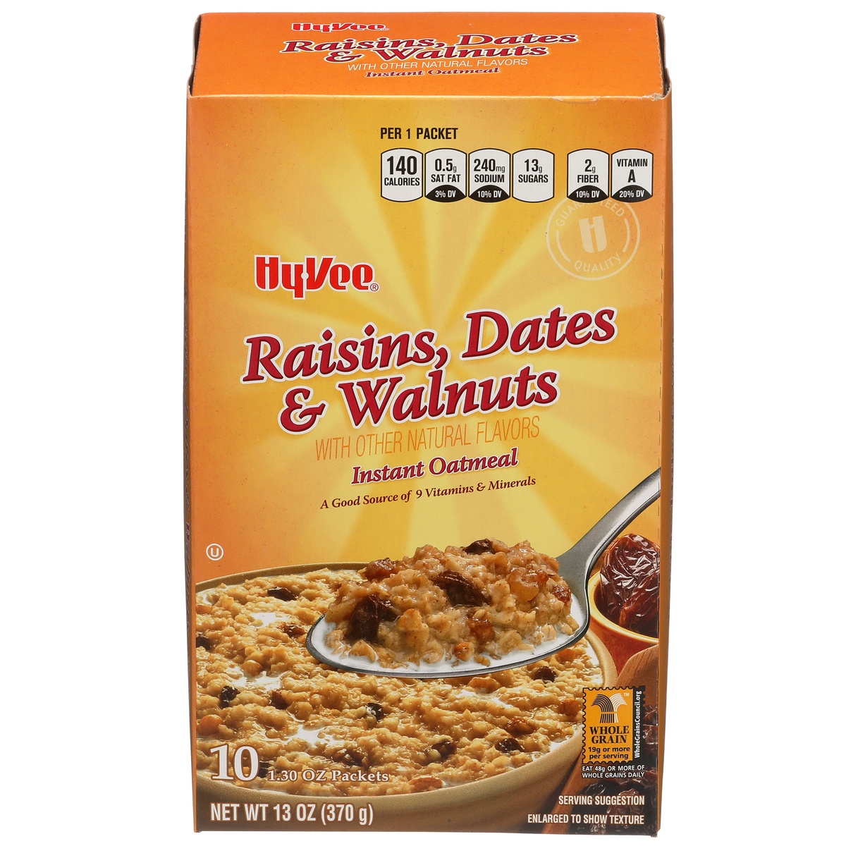 slide 1 of 1, Hy-vee Raisins, Dates & Walnuts Instant Oatmeal, 10 ct; 1.3 oz