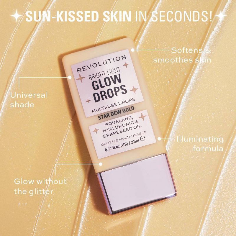 slide 3 of 7, Makeup Revolution Bright Light Glow Highlighting Drops - Golden Star Dew - 0.77 fl oz, 0.77 fl oz