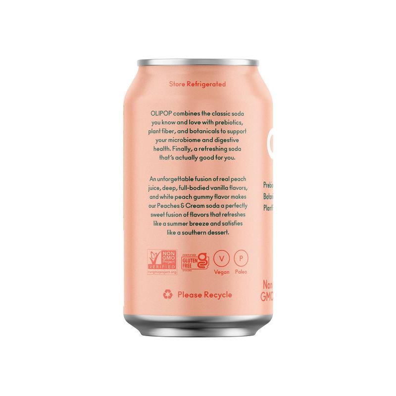 slide 2 of 4, OLIPOP Peaches and Cream Prebiotic Soda - 12 fl oz, 12 fl oz