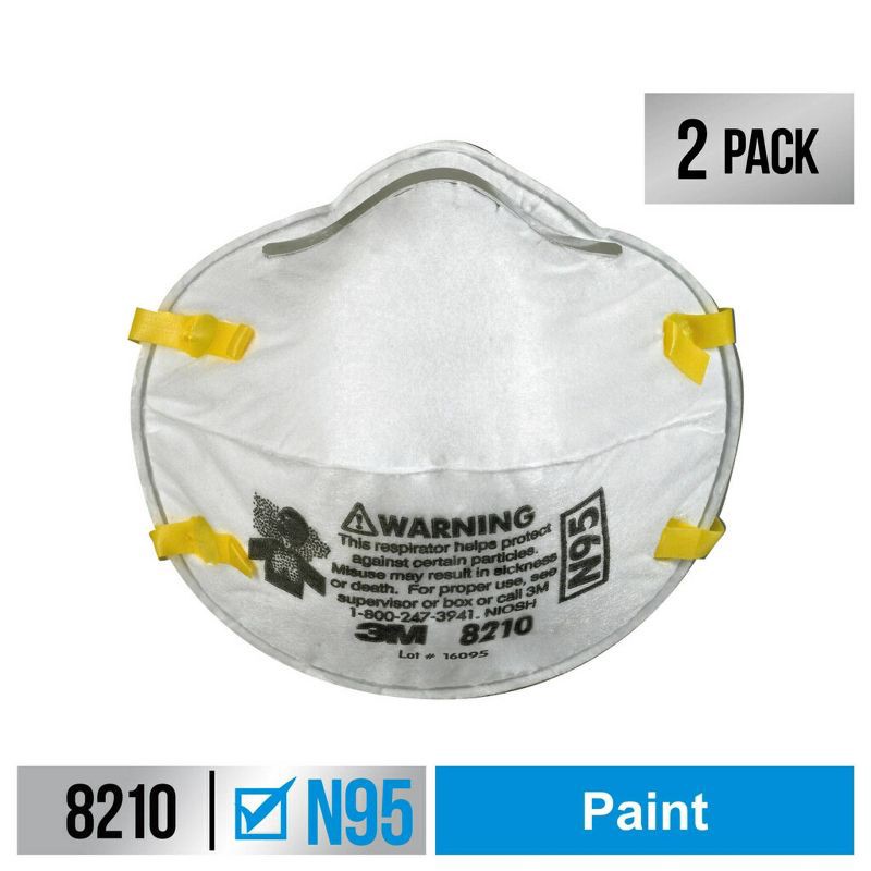 slide 2 of 10, 3M Company Performance Paint Prep Respirator N95 Particulate: Disposable Dust Mask for Adults, One Size Fits Most, 2 Pack, 2 ct