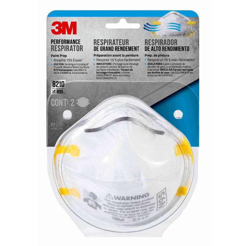 slide 1 of 10, 3M Company Performance Paint Prep Respirator N95 Particulate: Disposable Dust Mask for Adults, One Size Fits Most, 2 Pack, 2 ct