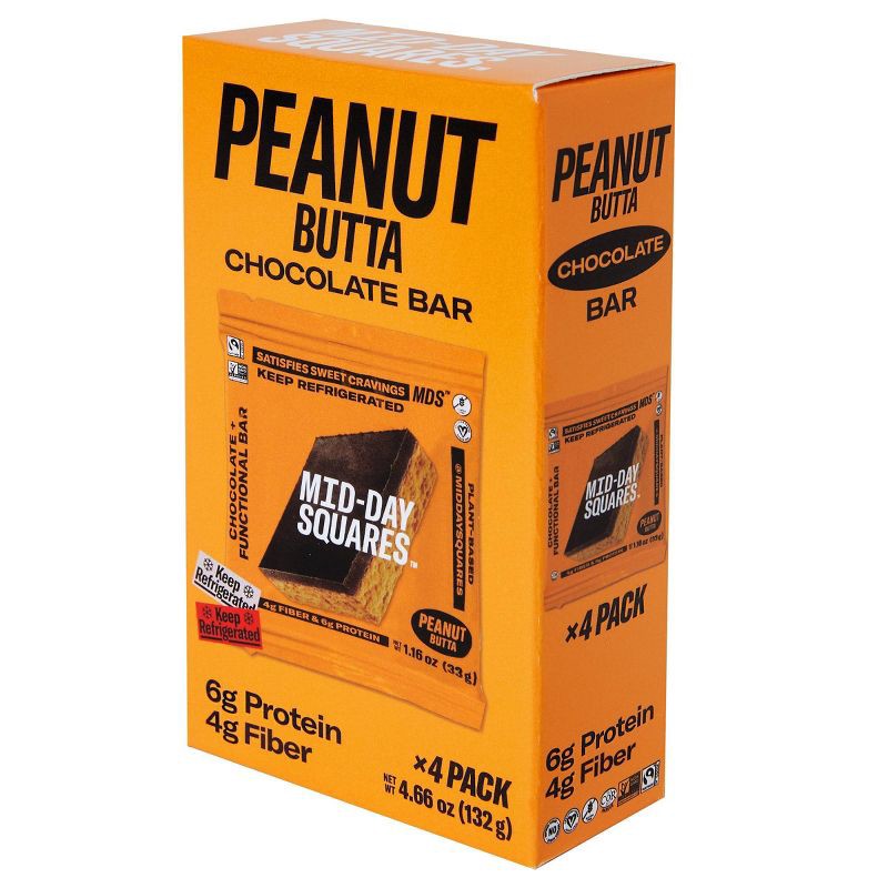 slide 3 of 4, Mid-Day Squares Peanut Butter Functional Snack Bars - 4.66oz/4ct, 4.66 oz, 4 ct