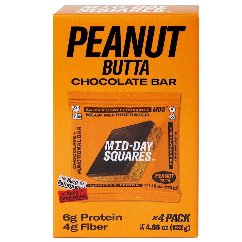 slide 1 of 4, Mid-Day Squares Peanut Butter Functional Snack Bars - 4.66oz/4ct, 4.66 oz, 4 ct