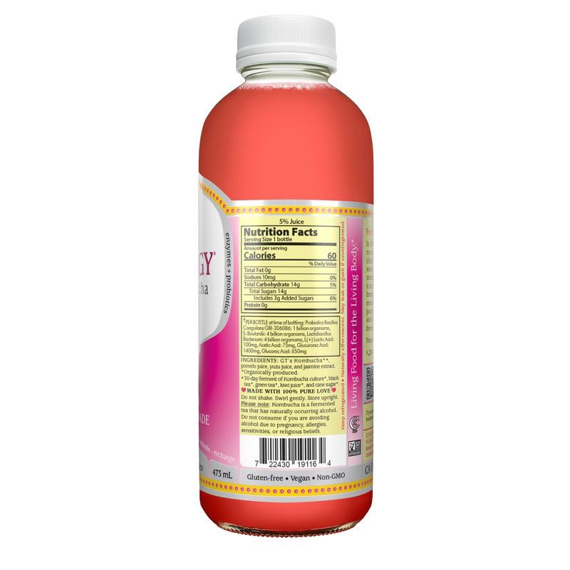 slide 3 of 3, GT's Synergy Pomelo Pink Lemonade Raw Kombucha - 16 fl oz, 16 fl oz