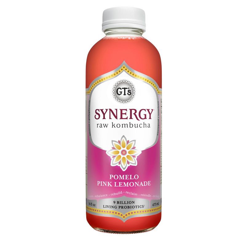 slide 1 of 3, GT's Synergy Pomelo Pink Lemonade Raw Kombucha - 16 fl oz, 16 fl oz