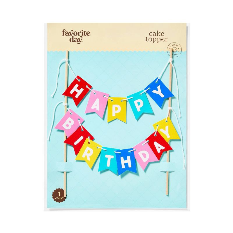 slide 1 of 3, Happy Birthday Banner Cake Topper - Favorite Day™, 1 ct
