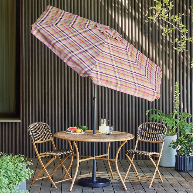 buffalo plaid patio umbrellas 7.5' Plaid Scalloped Edge Outdoor Round Patio Market Umbrella with Black  Pole - Threshold™