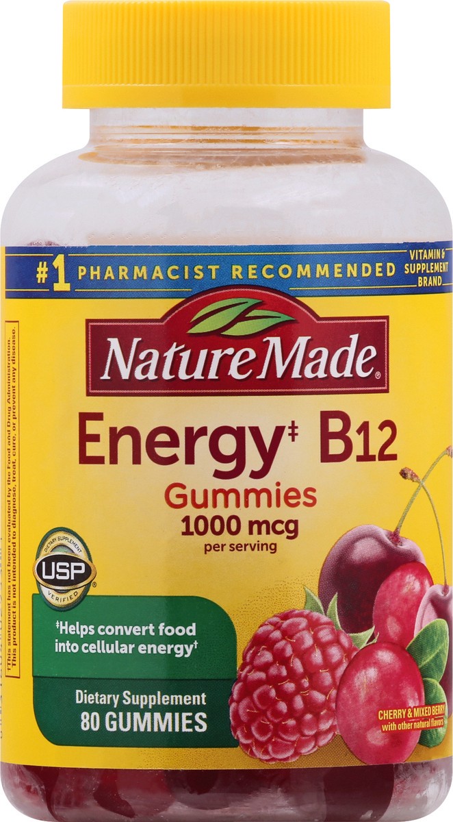 slide 8 of 12, Nature Made Energy B12 1000 mcg, Dietary Supplement for Energy Metabolism Support, 80 Gummies, 40 Day Supply, 80 ct