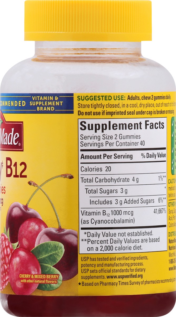 slide 4 of 12, Nature Made Energy B12 1000 mcg, Dietary Supplement for Energy Metabolism Support, 80 Gummies, 40 Day Supply, 80 ct