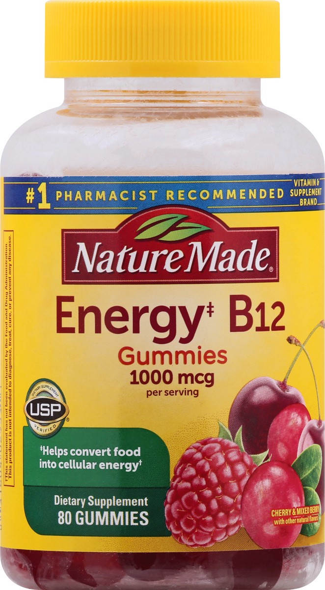 slide 7 of 12, Nature Made Energy B12 1000 mcg, Dietary Supplement for Energy Metabolism Support, 80 Gummies, 40 Day Supply, 80 ct