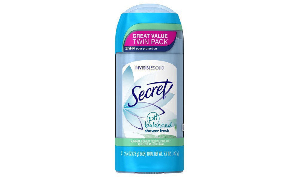 slide 41 of 89, Secret Invisible Solid Antiperspirant and Deodorant, Shower Fresh, Twin Pack, 2.6 oz each, 2 ct