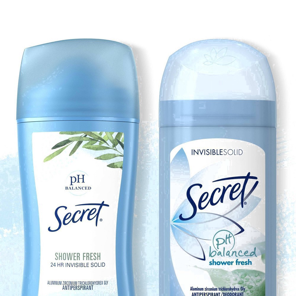 slide 62 of 89, Secret Invisible Solid Antiperspirant and Deodorant, Shower Fresh, Twin Pack, 2.6 oz each, 2 ct