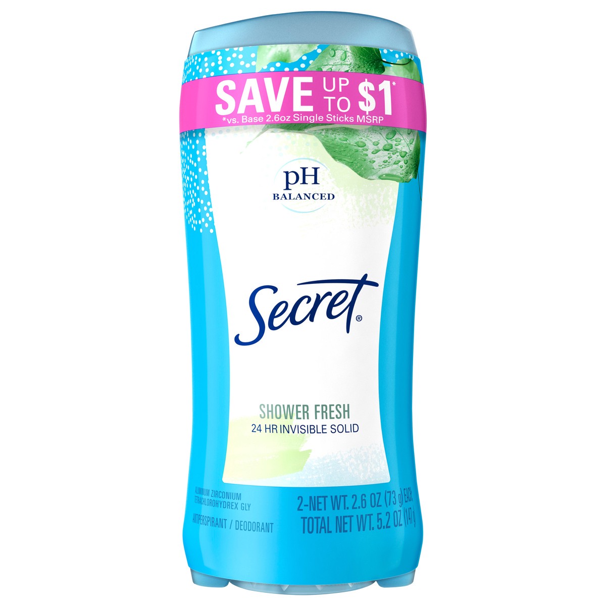 slide 1 of 89, Secret Invisible Solid Antiperspirant and Deodorant, Shower Fresh, Twin Pack, 2.6 oz each, 2 ct