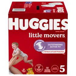 Huggies Little Movers Baby Diapers, Size 5, 58 Ct