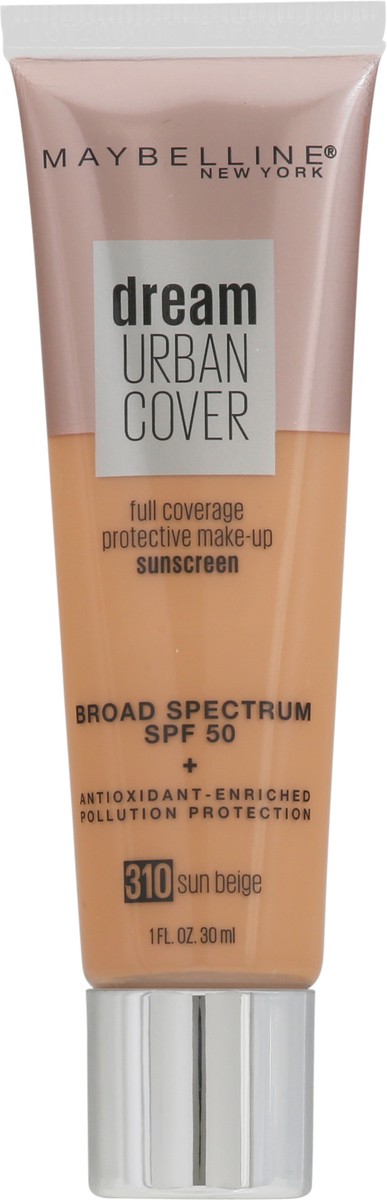 slide 6 of 9, Maybelline Dream Urban Cover Broad Spectrum SPF 50 Sun Beige 310 Make-Up Sunscreen 1 fl oz, 1 oz