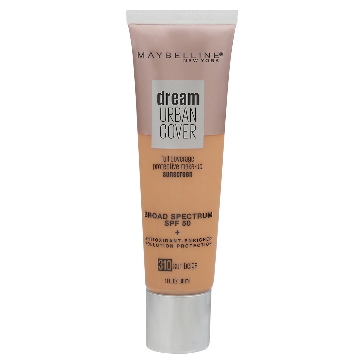 slide 1 of 9, Maybelline Dream Urban Cover Broad Spectrum SPF 50 Sun Beige 310 Make-Up Sunscreen 1 fl oz, 1 oz