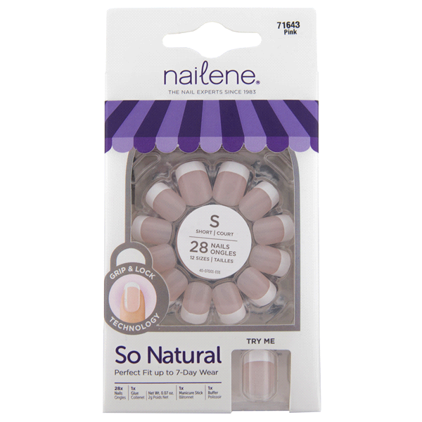 slide 1 of 1, Nailene So Natural Art Nails Short Pink, 28 ct