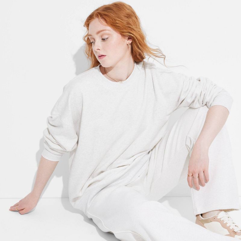 slide 1 of 3, Women's Oversized Pullover Sweatshirt - Wild Fable™ Heather Gray M: Crew Neck, Heavyweight Fleece, 1 ct