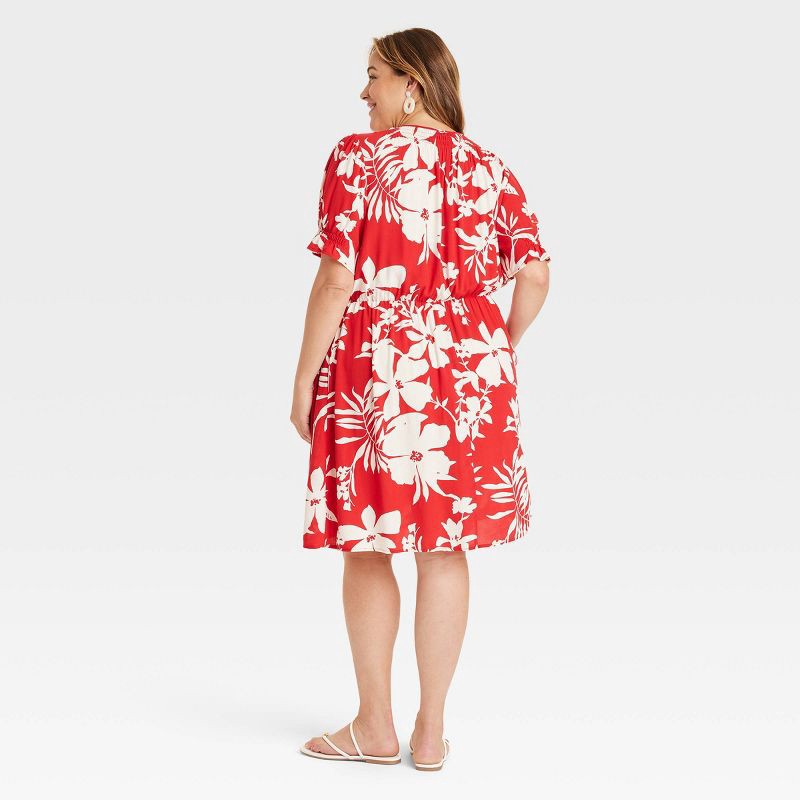 slide 2 of 3, Women's Short Sleeve Mini A-Line Dress - Ava & Viv™ Red Floral XXL, 1 ct