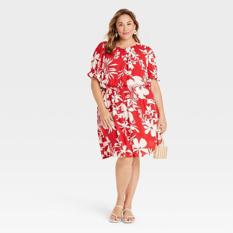 slide 3 of 3, Women's Short Sleeve Mini A-Line Dress - Ava & Viv™ Red Floral XXL, 1 ct