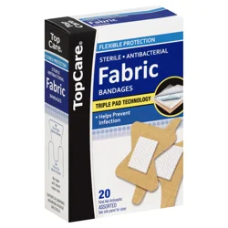 TopCare Antibacterial Flexible Fabric Knuckle & Fingertip Adhesive Bandages, 20 ct
