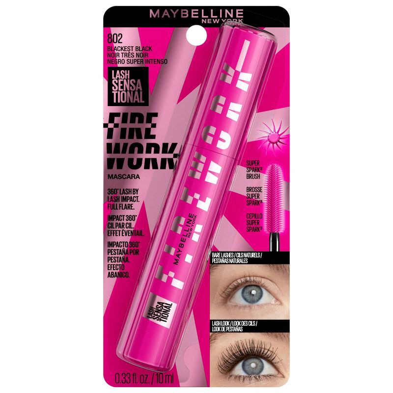 slide 9 of 9, Maybelline Lash Sensational Firework Volume and Length Mascara - Washable Blackest Black - 0.33 fl oz, 0.33 fl oz