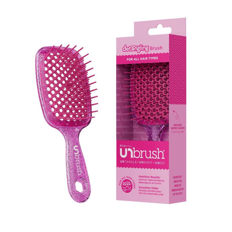 slide 2 of 5, UNbrush Detangler Hair Brush - Glitter Rose Quartz, 1 ct