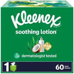 Kleenex Lotion Facial Tissues with Coconut Oil, 1 Cube Box, 60 Tissues Per Box, 3-Ply