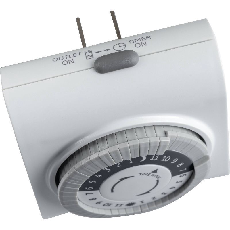 slide 3 of 7, General Electric GE Indoor Mechanical Timer 24hr 2-Polarized Outlet Big Button White: Push Button, No Assembly, 1-Year Warranty, PET Material, 1 ct