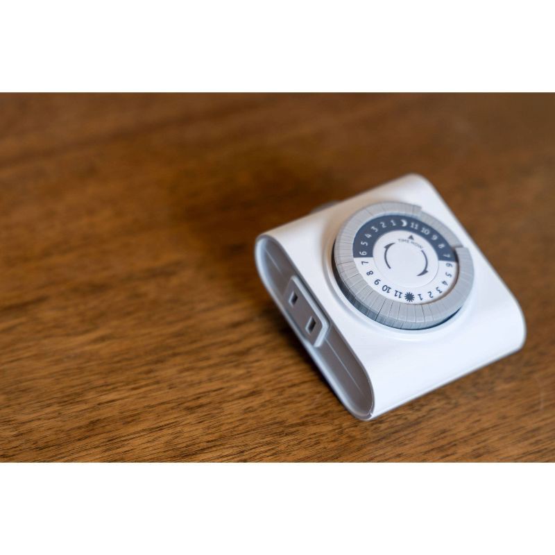 slide 4 of 7, General Electric GE Indoor Mechanical Timer 24hr 2-Polarized Outlet Big Button White: Push Button, No Assembly, 1-Year Warranty, PET Material, 1 ct