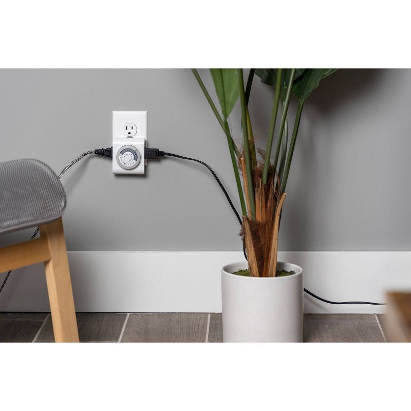 slide 5 of 7, General Electric GE Indoor Mechanical Timer 24hr 2-Polarized Outlet Big Button White: Push Button, No Assembly, 1-Year Warranty, PET Material, 1 ct