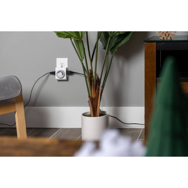 slide 6 of 7, General Electric GE Indoor Mechanical Timer 24hr 2-Polarized Outlet Big Button White: Push Button, No Assembly, 1-Year Warranty, PET Material, 1 ct