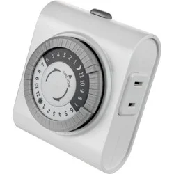 General Electric GE Indoor Mechanical Timer 24hr 2-Polarized Outlet Big Button White: Push Button, No Assembly, 1-Year Warranty, PET Material