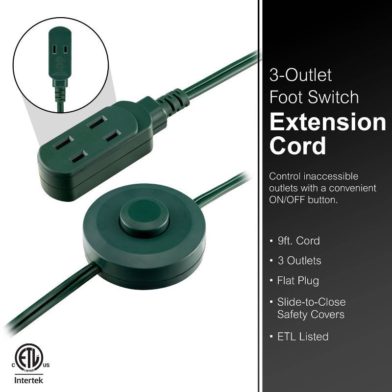 slide 2 of 7, General Electric GE 3-Outlet Polarized Extension Cord Indoor Footswitch 16AWG 9' Green: Lifetime Warranty, 13A, 2 Conductors, 9ft Length, 1 ct
