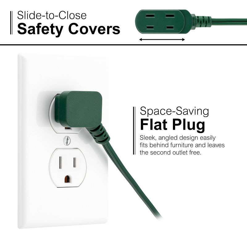 slide 3 of 7, General Electric GE 3-Outlet Polarized Extension Cord Indoor Footswitch 16AWG 9' Green: Lifetime Warranty, 13A, 2 Conductors, 9ft Length, 1 ct