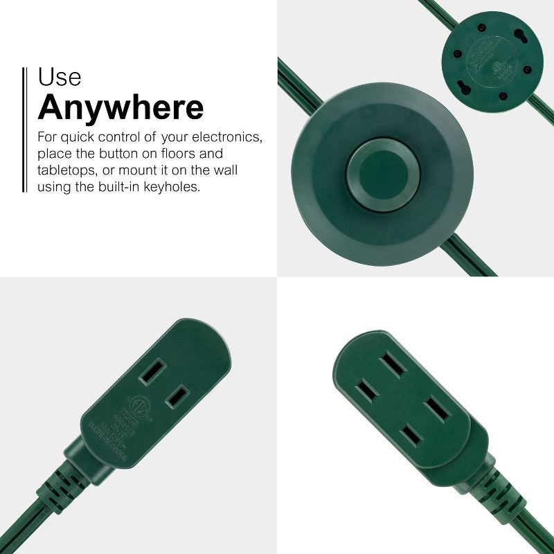 slide 4 of 7, General Electric GE 3-Outlet Polarized Extension Cord Indoor Footswitch 16AWG 9' Green: Lifetime Warranty, 13A, 2 Conductors, 9ft Length, 1 ct