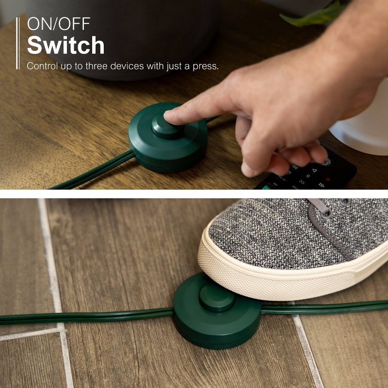 slide 5 of 7, General Electric GE 3-Outlet Polarized Extension Cord Indoor Footswitch 16AWG 9' Green: Lifetime Warranty, 13A, 2 Conductors, 9ft Length, 1 ct
