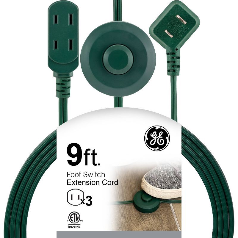 slide 1 of 7, General Electric GE 3-Outlet Polarized Extension Cord Indoor Footswitch 16AWG 9' Green: Lifetime Warranty, 13A, 2 Conductors, 9ft Length, 1 ct