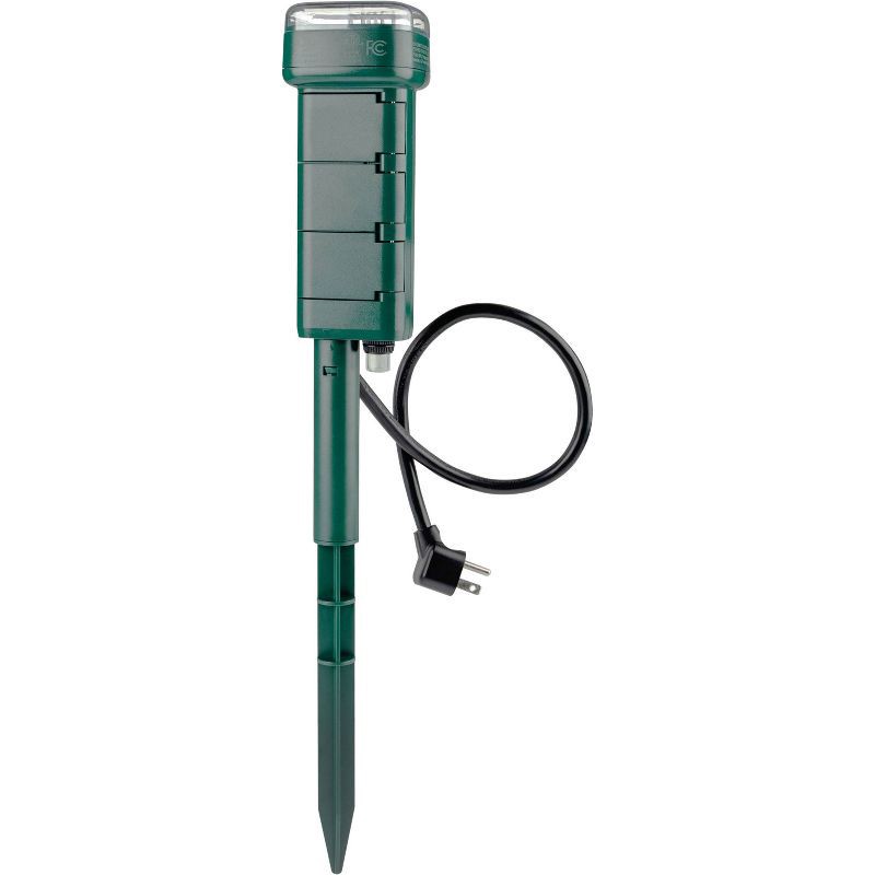 slide 3 of 5, General Electric GE Outdoor Digital Stake Timer 6 Grounded Outlet Dusk to Dawn Photocell On/Off 2 Setting 18" Cord: Green Plastic, 1-Year Warranty, 1 ct