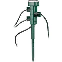 General Electric GE Outdoor Digital Stake Timer 6 Grounded Outlet Dusk to Dawn Photocell On/Off 2 Setting 18" Cord: Green Plastic, 1-Year Warranty